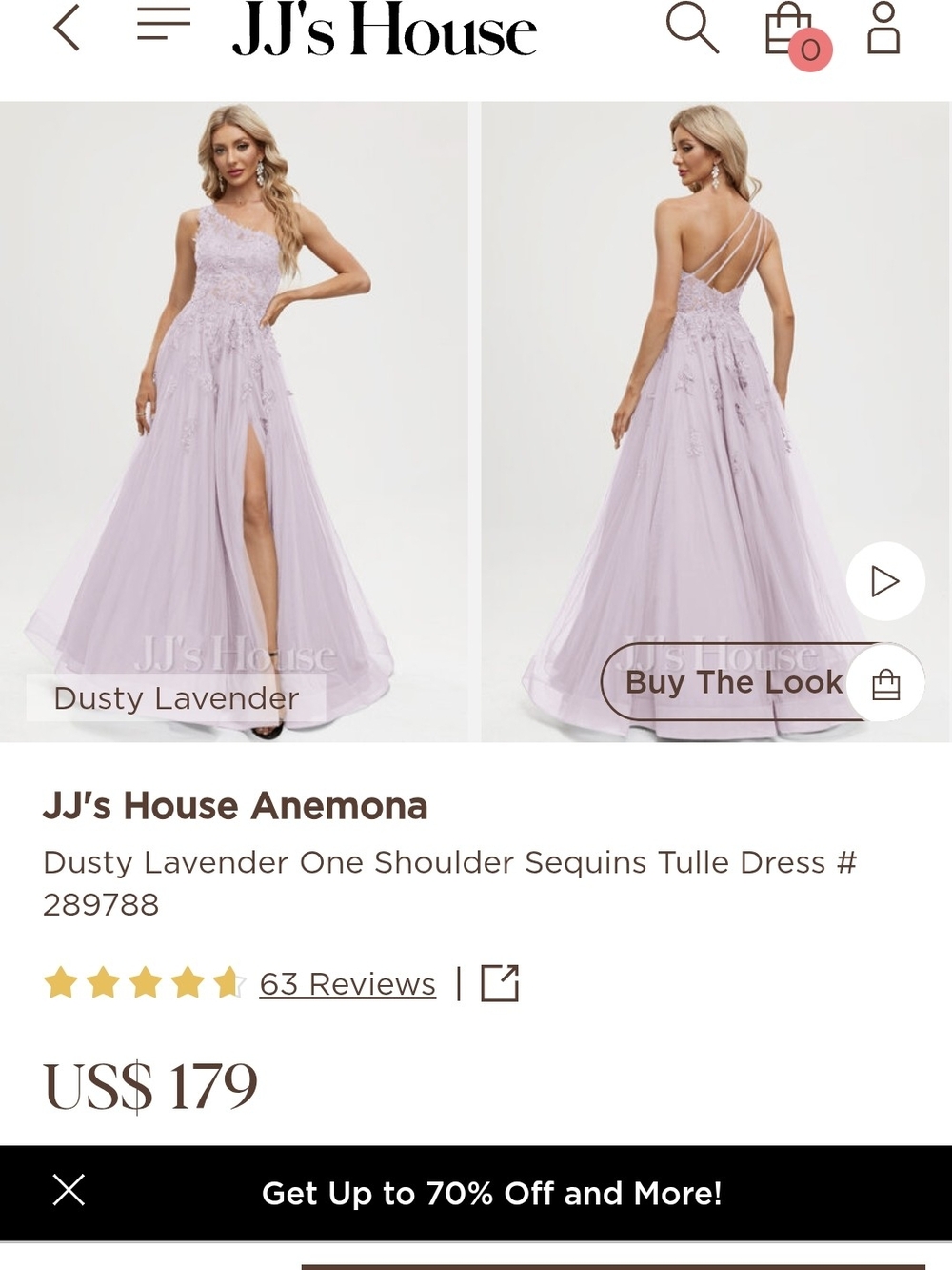 JJ's House Dusty Lavender (Dusk) Lace One Shoulder Dress NWT